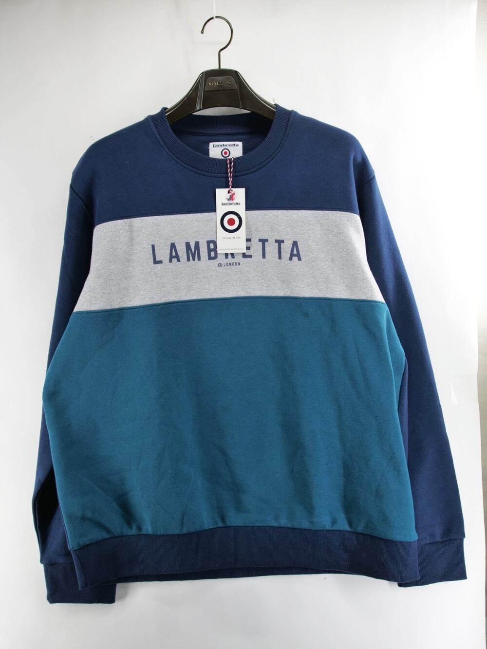 Lambretta Mens London Target 2XL Pullover Sweatshirt Green Blue Gray